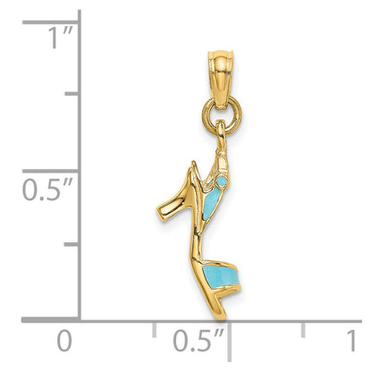 14K Yellow Gold 3-D Aqua Enamel Open Toe High Heel Charm