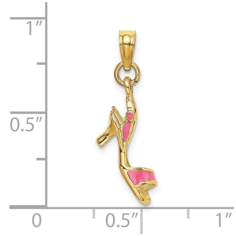 14K Yellow Gold 3-D Pink Enamel Open Toe High Heel Charm
