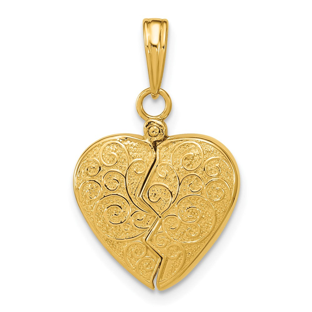 14k Yellow Gold 3-D Reversible Heart Opens Charm