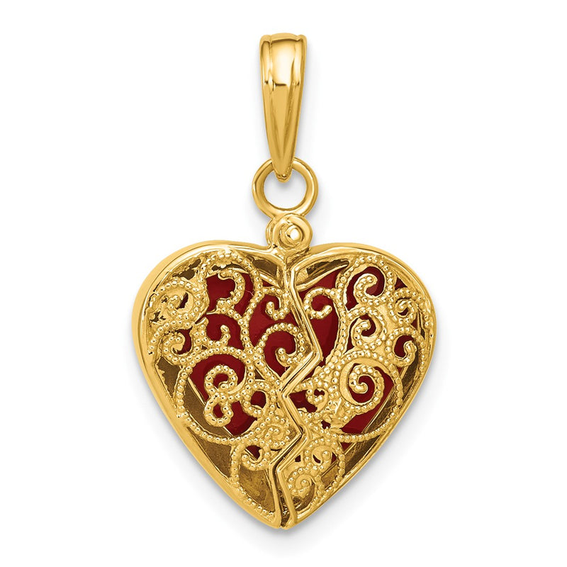 14k Yellow Gold 3-D Reversible Heart Opens Charm