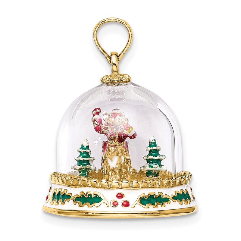 14K Yellow Gold 3-D Enameled Christmas Snow Globe Charm