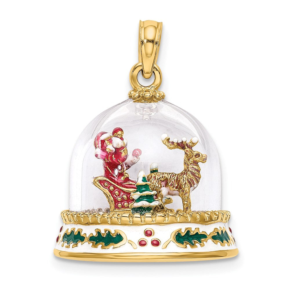 14K Yellow Gold 3-D Enameled Christmas Snow Globe Charm