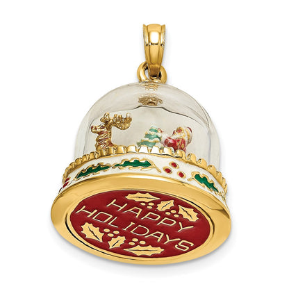 14K Yellow Gold 3-D Enameled Christmas Snow Globe Charm