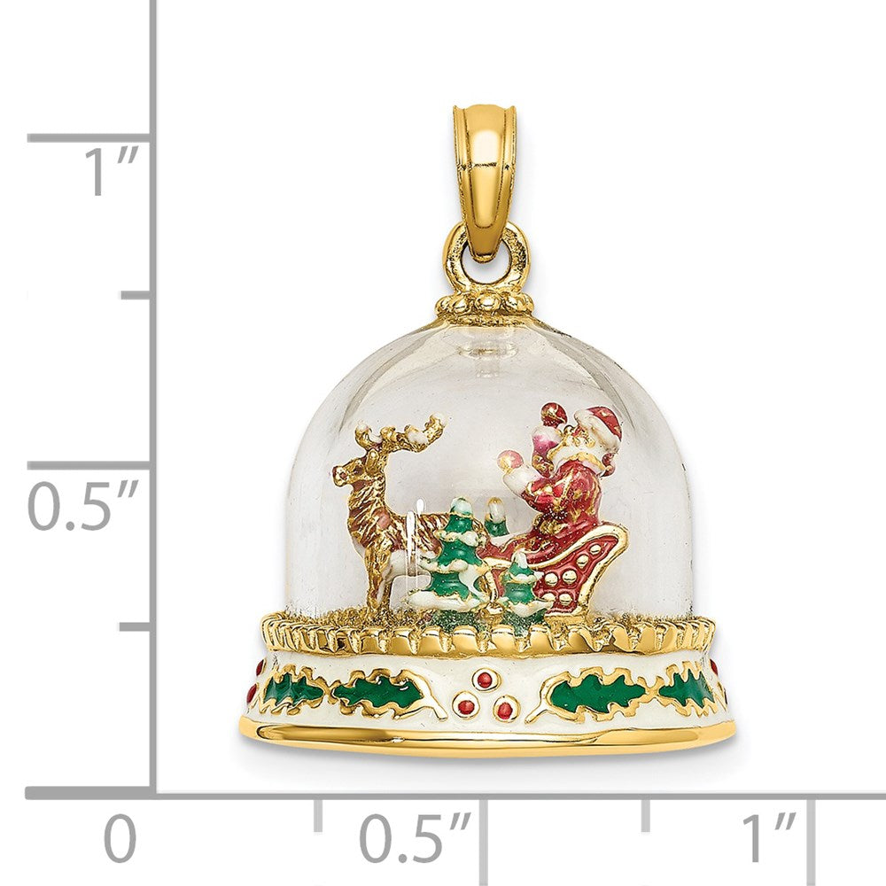 14K Yellow Gold 3-D Enameled Christmas Snow Globe Charm