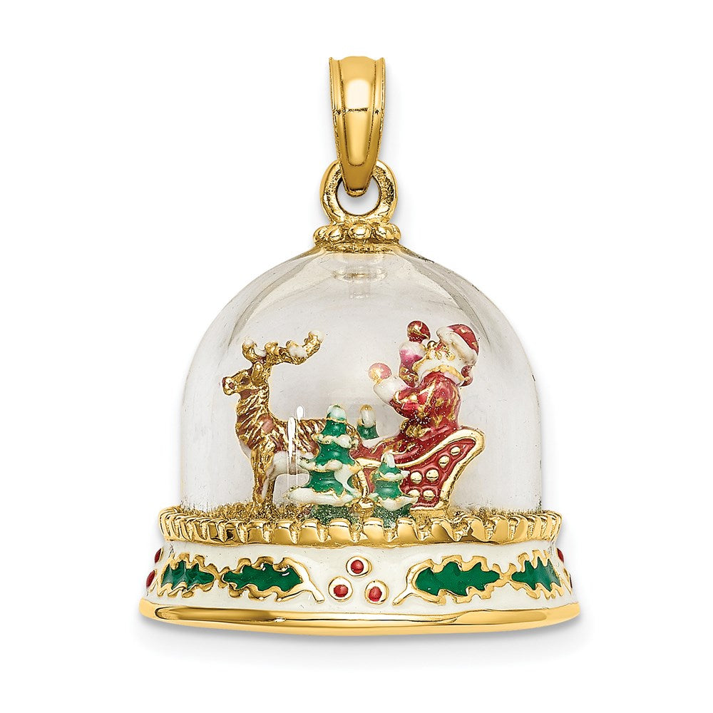 14K Yellow Gold 3-D Enameled Christmas Snow Globe Charm