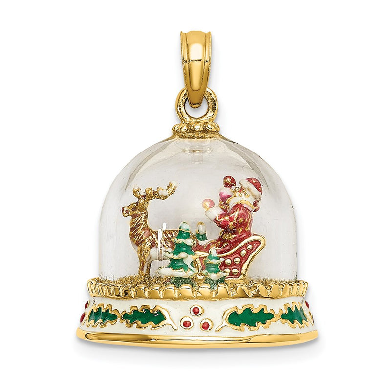 14K Yellow Gold 3-D Enameled Christmas Snow Globe Charm