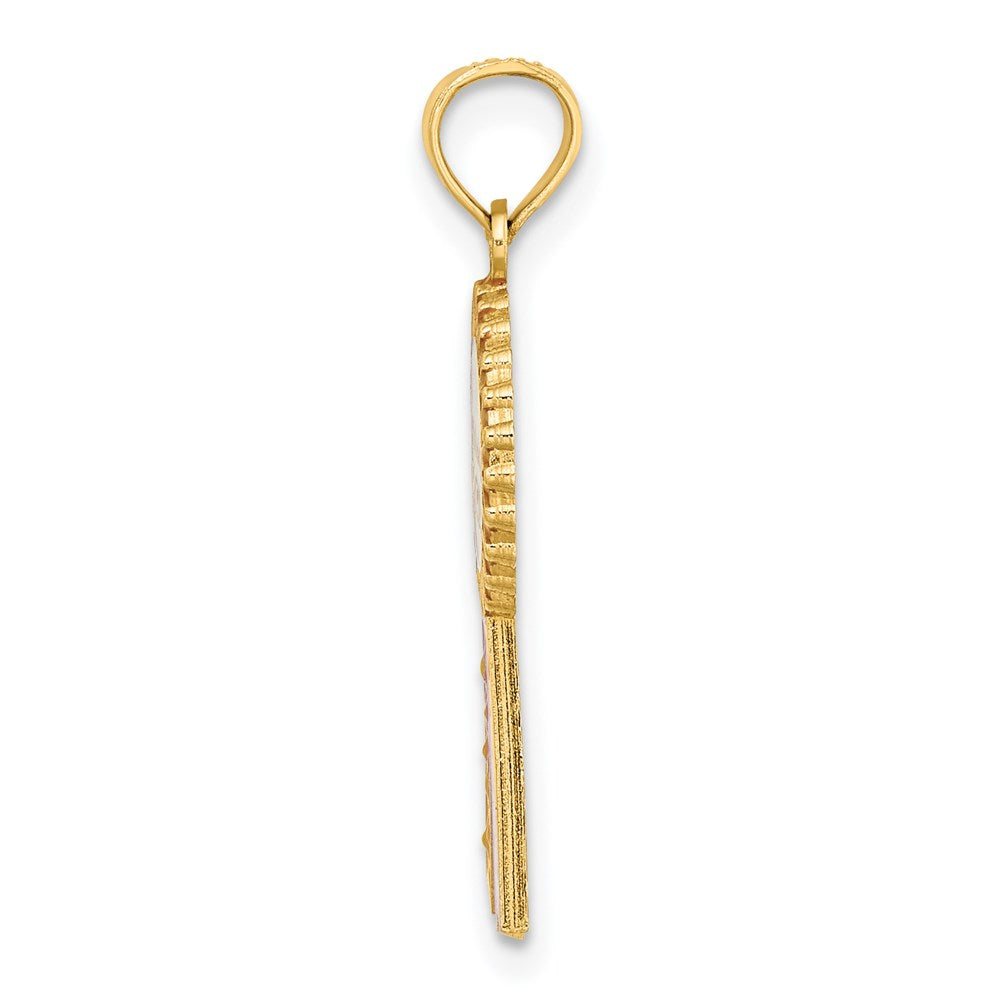 14K Yellow Gold Enamel Birthday Girl Pink Ribbon Charm