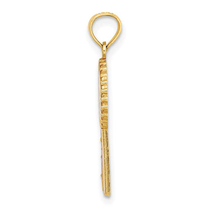 14K Yellow Gold Enamel Birthday Girl Pink Ribbon Charm
