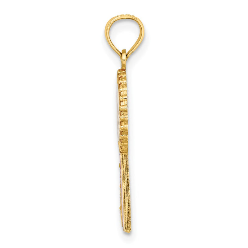 14K Yellow Gold Enamel Birthday Girl Pink Ribbon Charm