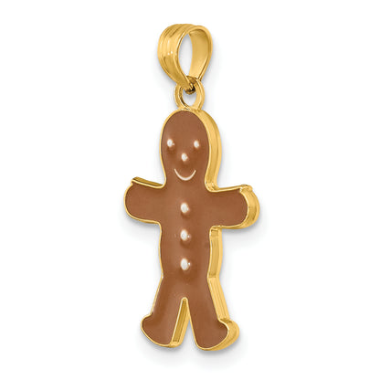 14K Yellow Gold 3-D Enameled Gingerbread Man Charm