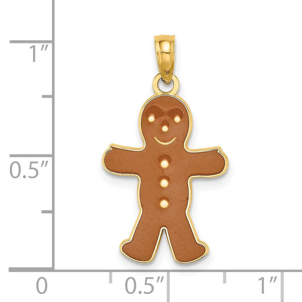 14K Yellow Gold 3-D Enameled Gingerbread Man Charm