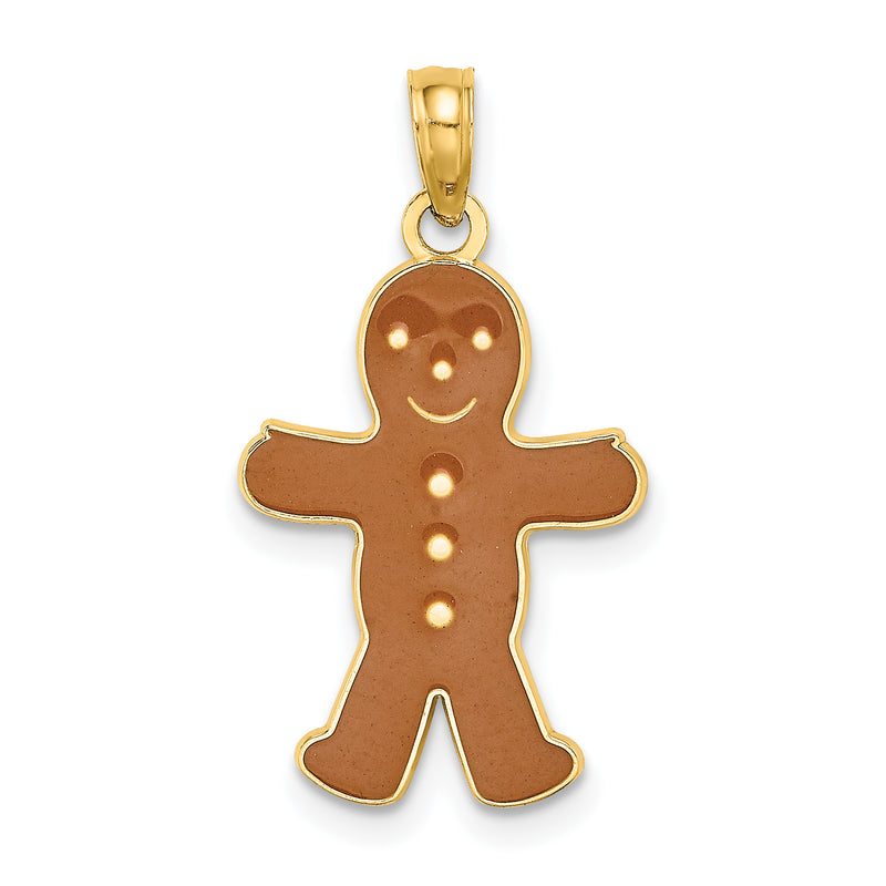 14K Yellow Gold 3-D Enameled Gingerbread Man Charm