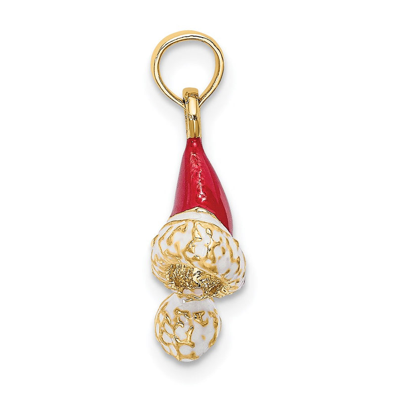 14k Yellow Gold 3-D w/ Red and White Enamel Santa Hat Charm