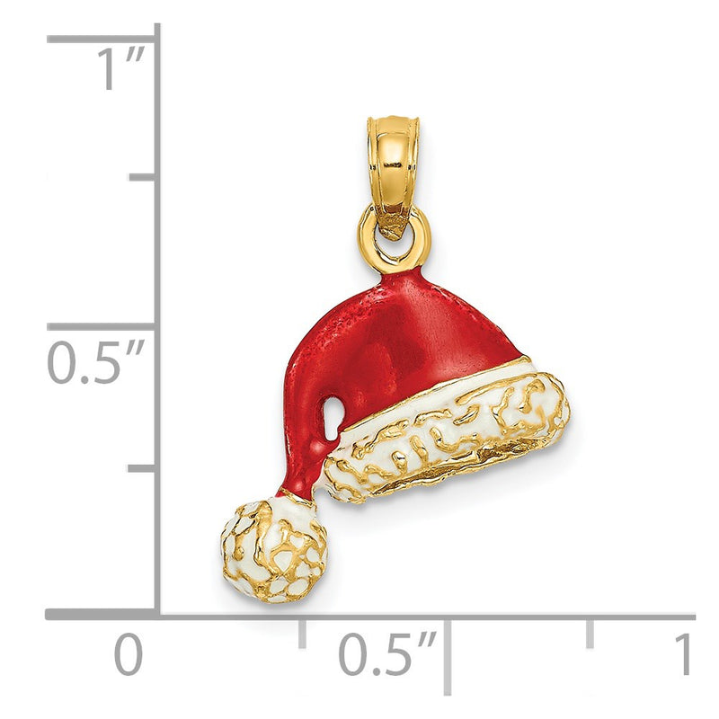 14k Yellow Gold 3-D w/ Red and White Enamel Santa Hat Charm