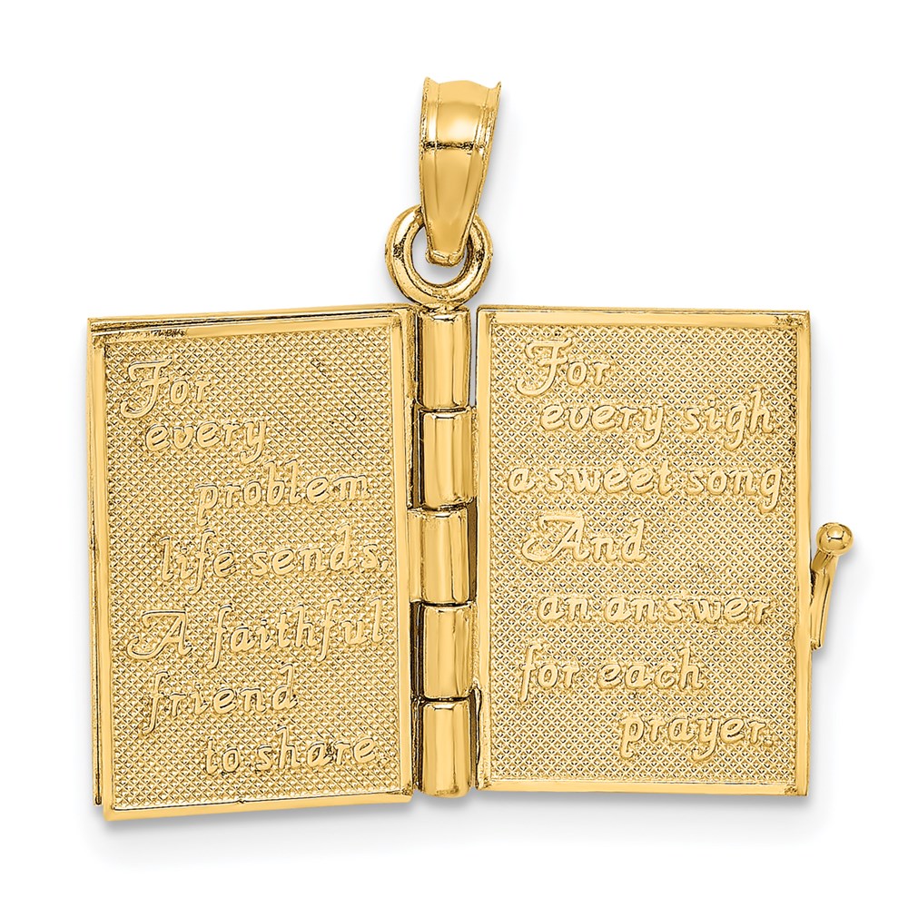 14k Yellow Gold 3-D Moveable Enameled AN IRISH PRAYER Book w/Clover Charm