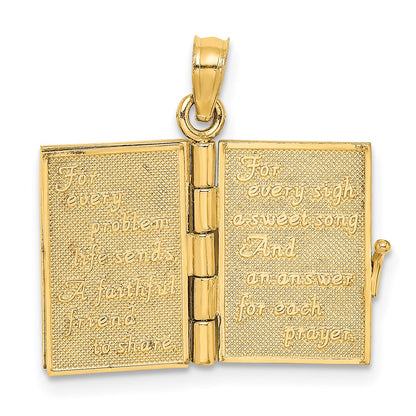 14k Yellow Gold 3-D Moveable Enameled AN IRISH PRAYER Book w/Clover Charm