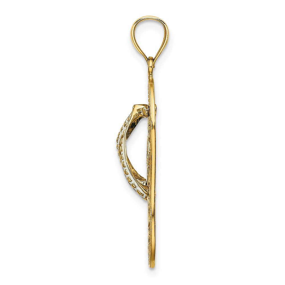 14K Yellow Gold Enamel Palm Tree Beach Scene Flip-Flop Charm