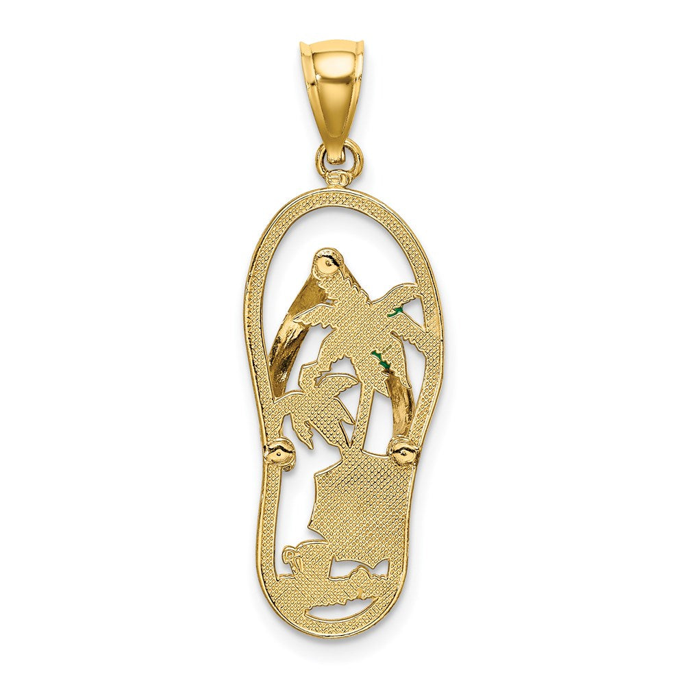 14K Yellow Gold Enamel Palm Tree Beach Scene Flip-Flop Charm