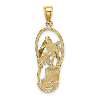 14K Yellow Gold Enamel Palm Tree Beach Scene Flip-Flop Charm