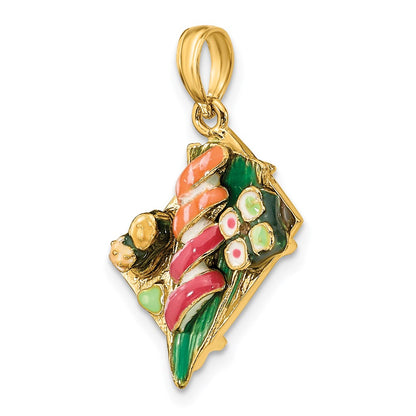 14K Yellow Gold 3-D Sushi Plate W/Enamel Charm
