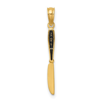 14K Yellow Gold W/ Black Enamel 3-D Table Knife Charm