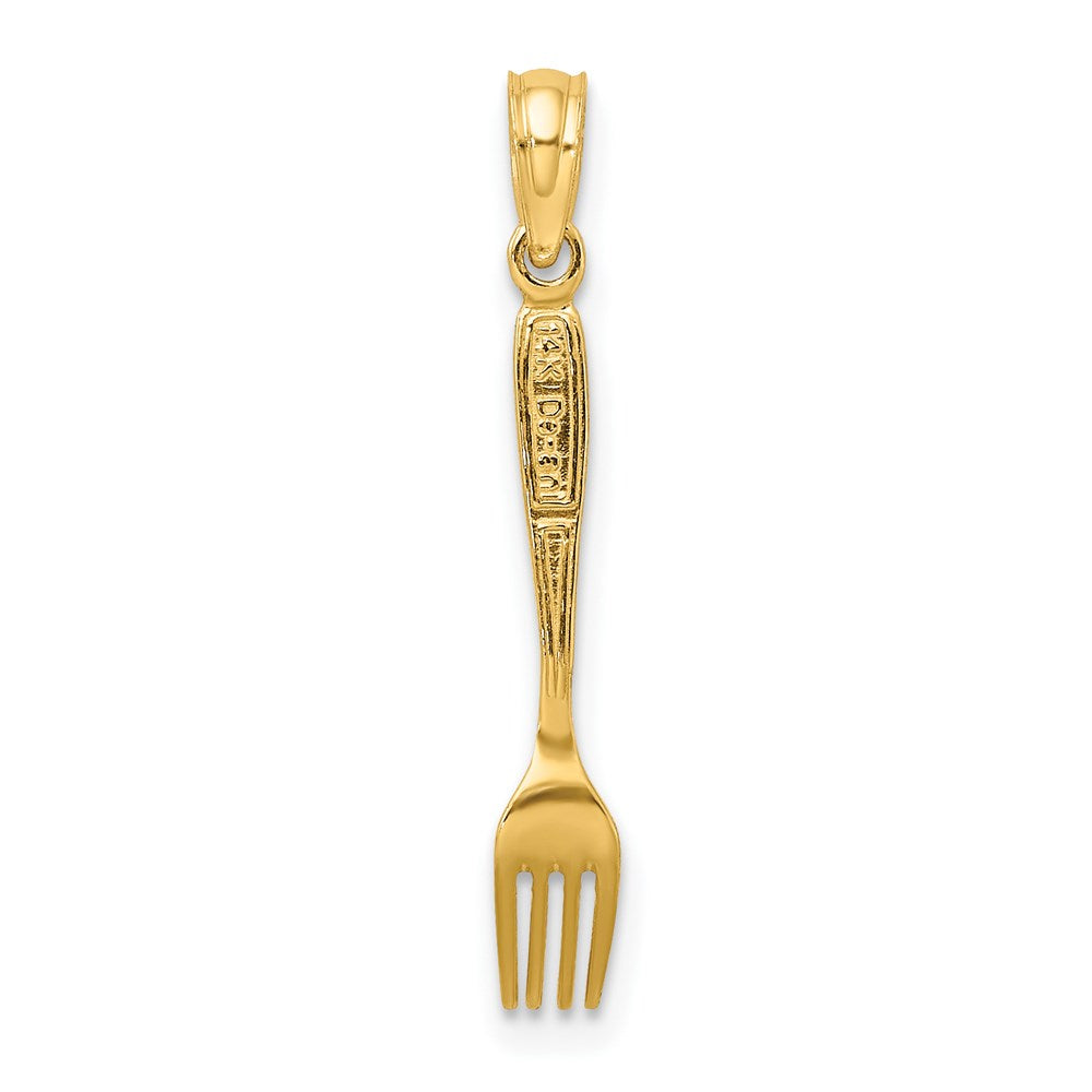 14K Yellow Gold W/ Black Enamel 3-D Table Fork Charm