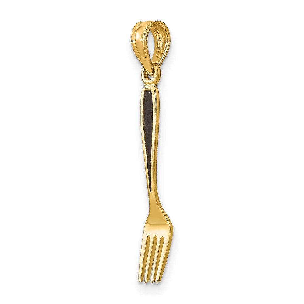 14K Yellow Gold W/ Black Enamel 3-D Table Fork Charm
