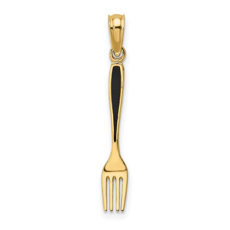 14K Yellow Gold W/ Black Enamel 3-D Table Fork Charm