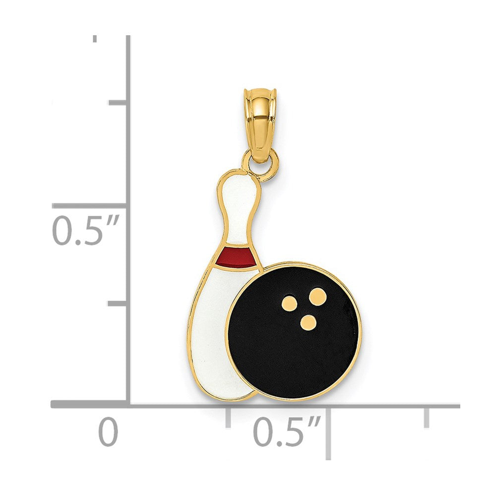 14K Yellow Gold Enamel Bowling Ball And Pin Charm