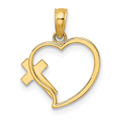 14K Yellow Gold Enamel Cross And Heart Charm