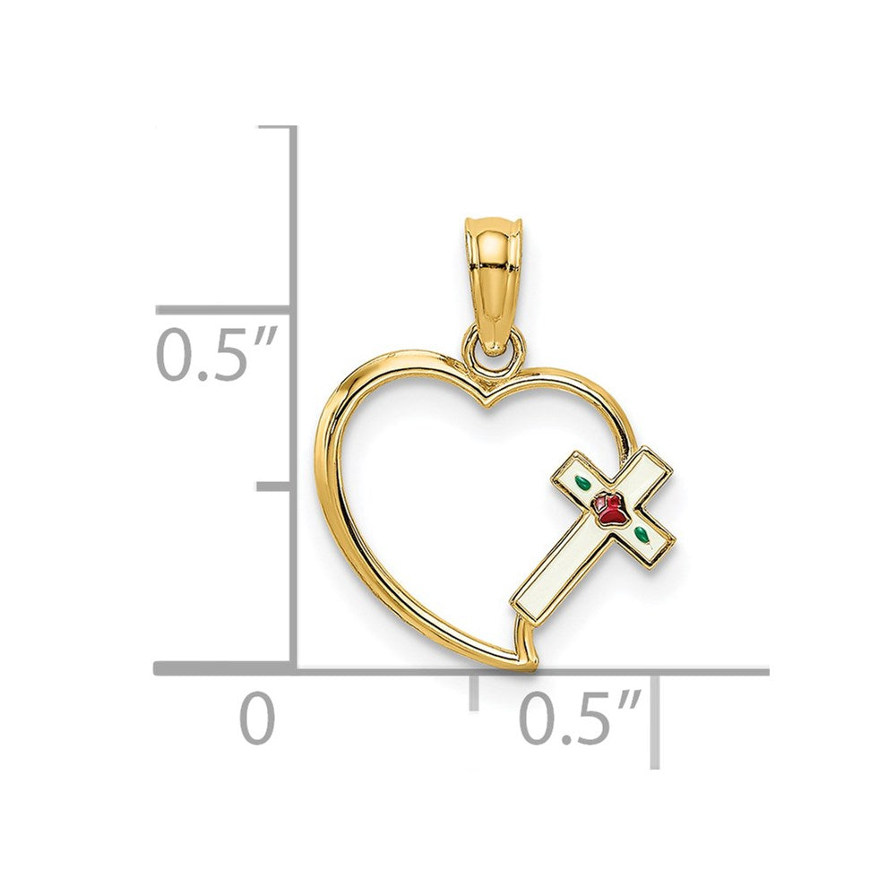 14K Yellow Gold Enamel Cross And Heart Charm