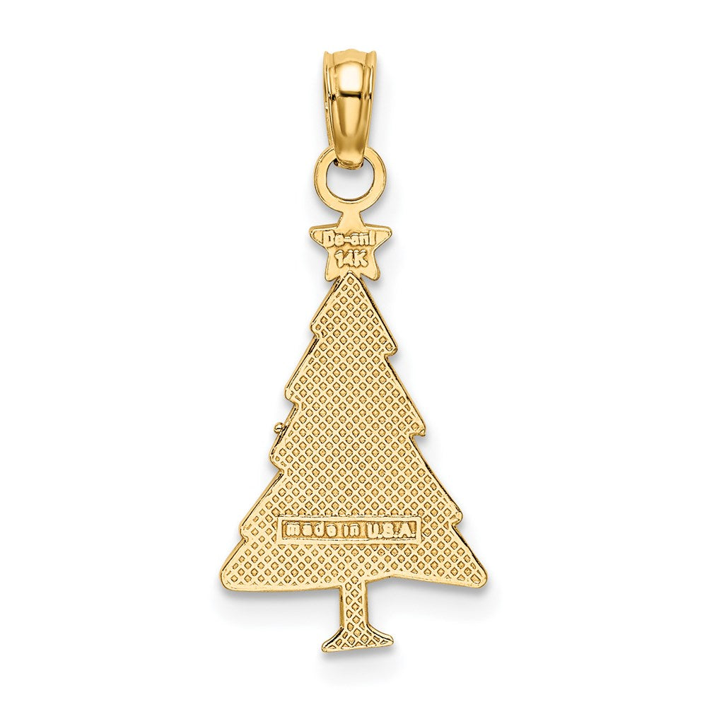 14K Yellow Gold Enamel Green Christmas Tree W/ Red Star Charm