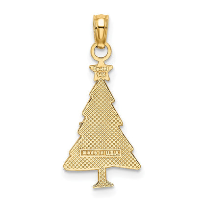 14K Yellow Gold Enamel Green Christmas Tree W/ Red Star Charm