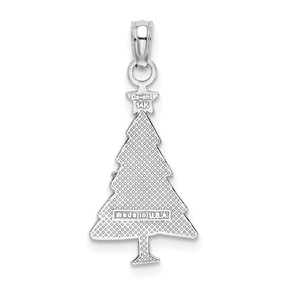 14K White Gold Enamel Green Christmas Tree W/ Red Star Charm