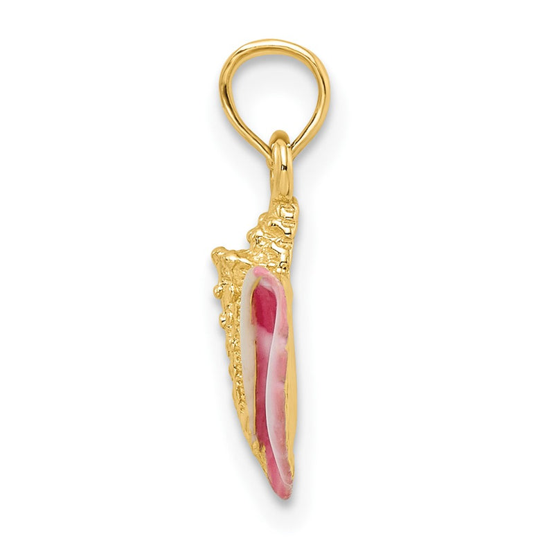 14K Yellow Gold Textured And Enamel Conch Shell Pendant