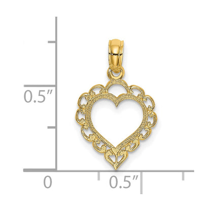 14K Yellow Gold Heart W/ Lace Trim Charm