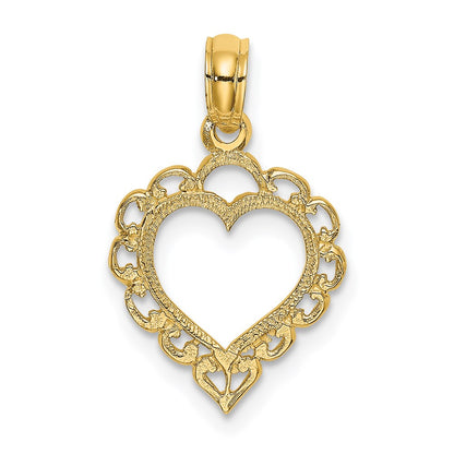 14K Yellow Gold Heart W/ Lace Trim Charm