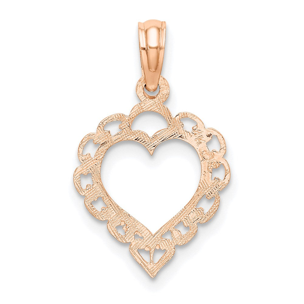 14K Rose Gold Polished Lace Border Heart Pendant