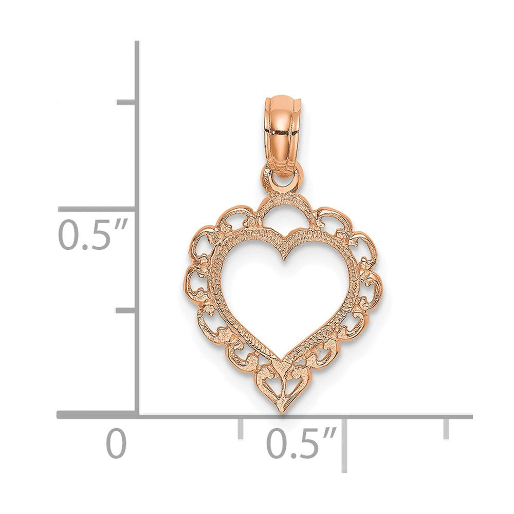 14K Rose Gold Polished Lace Border Heart Pendant