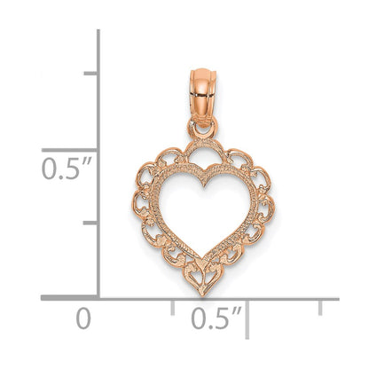 14K Rose Gold Polished Lace Border Heart Pendant