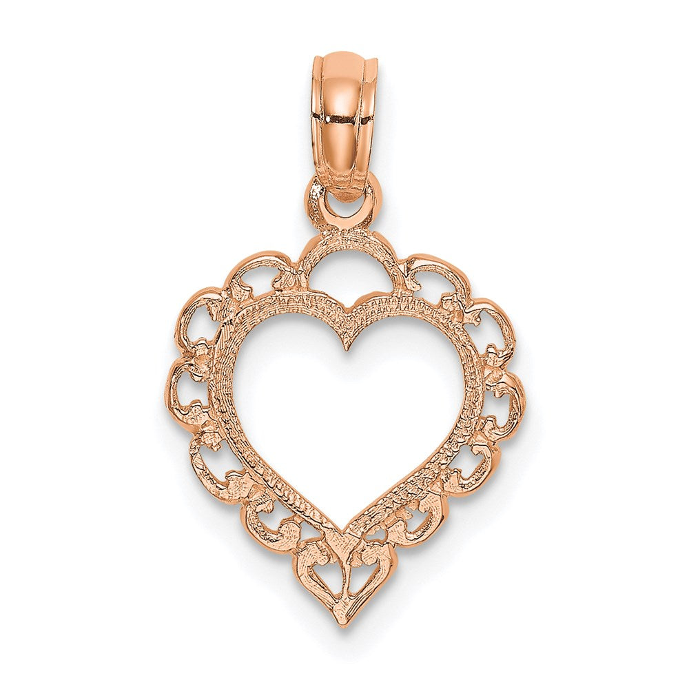 14K Rose Gold Polished Lace Border Heart Pendant