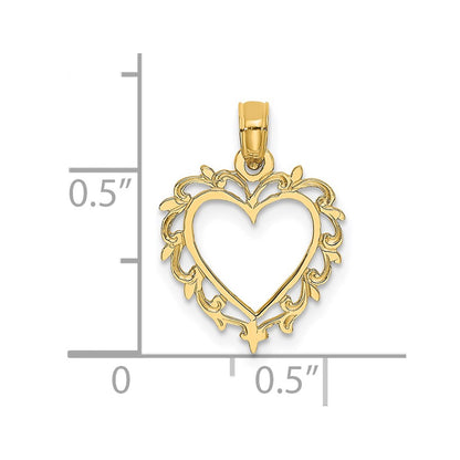 14K Yellow Gold Heart W/ Lace Trim Charm