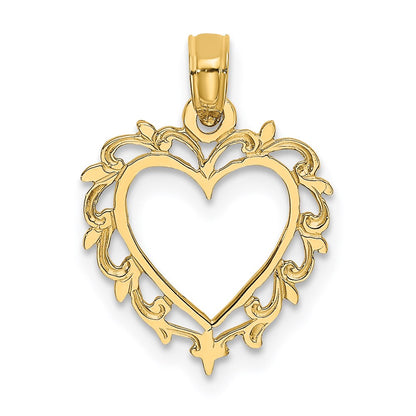 14K Yellow Gold Heart W/ Lace Trim Charm