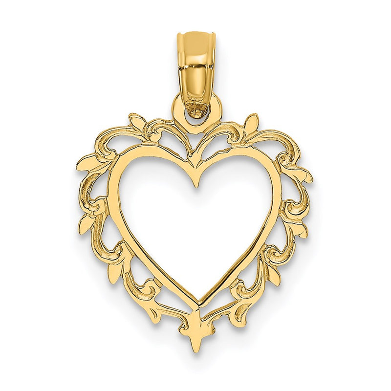 14K Yellow Gold Heart W/ Lace Trim Charm