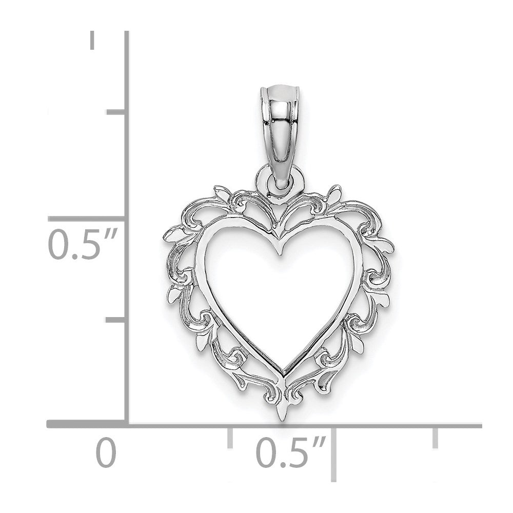14K White Gold Heart W/ Lace Trim Charm