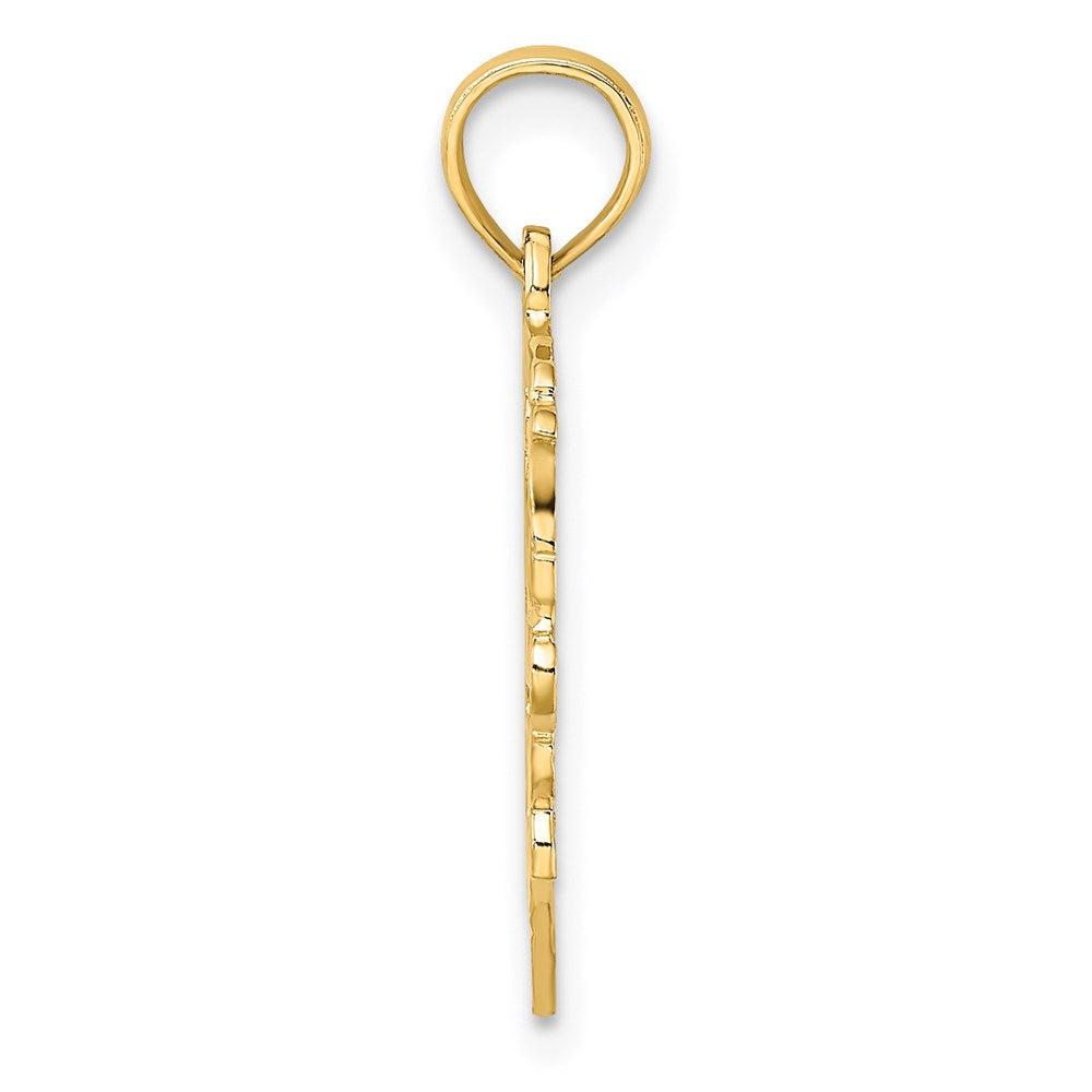 14K Yellow Gold Love In Heart W/ Floral Design Charm