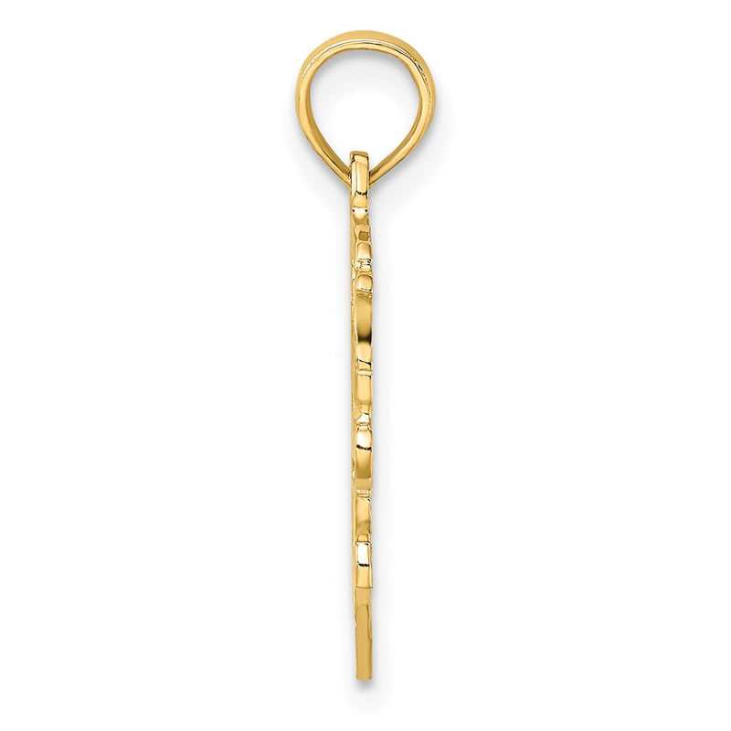 14K Yellow Gold Love In Heart W/ Floral Design Charm
