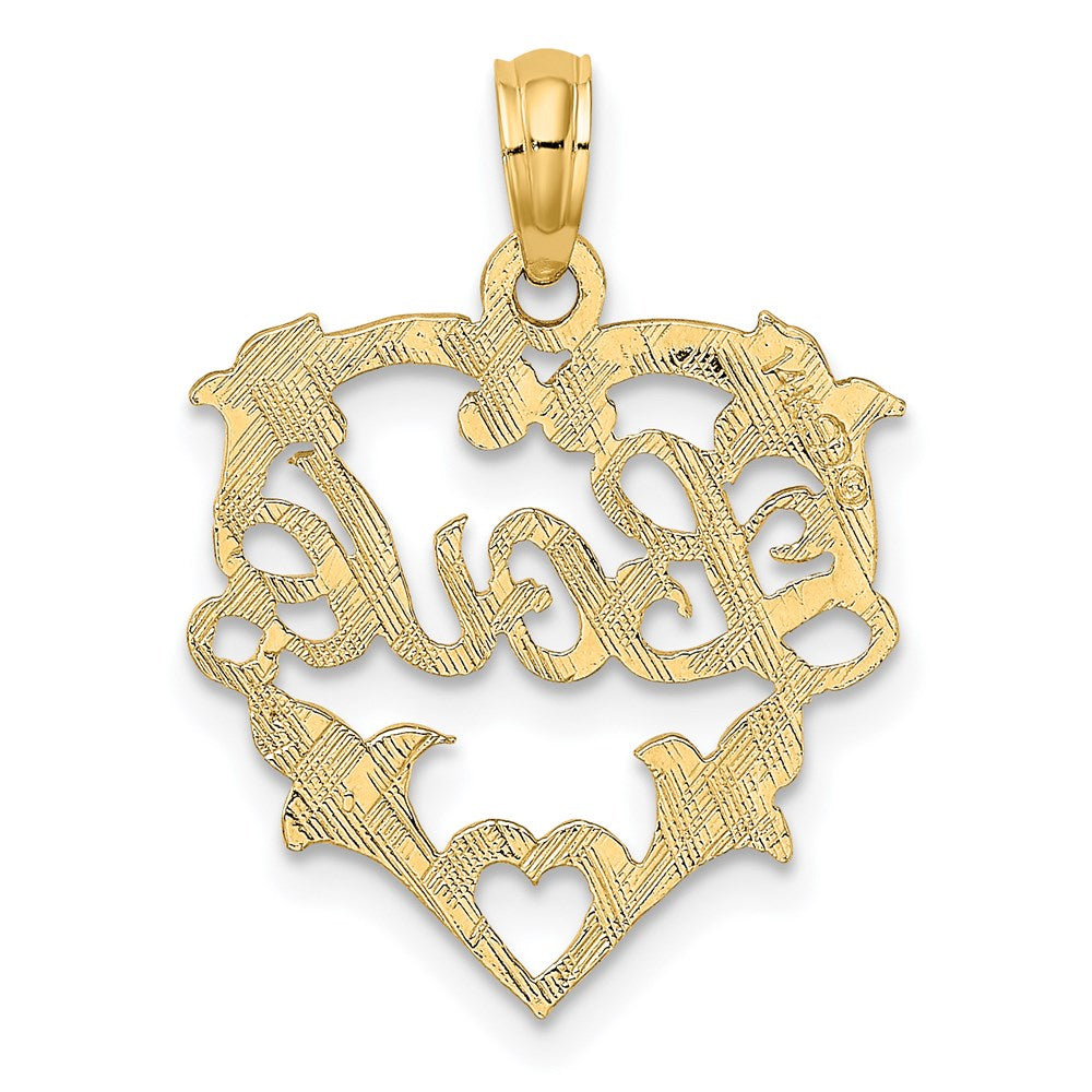 14K Yellow Gold Love In Heart W/ Floral Design Charm
