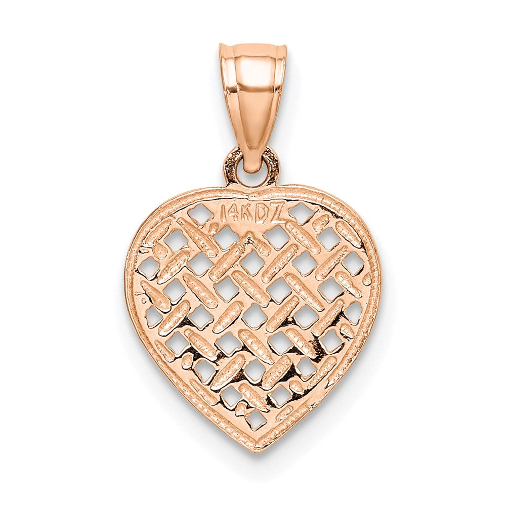 14K Rose Gold Polished Cut-Out And Textured Woven Heart Charm