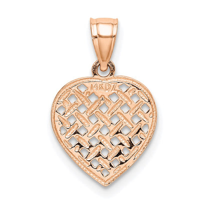 14K Rose Gold Polished Cut-Out And Textured Woven Heart Charm